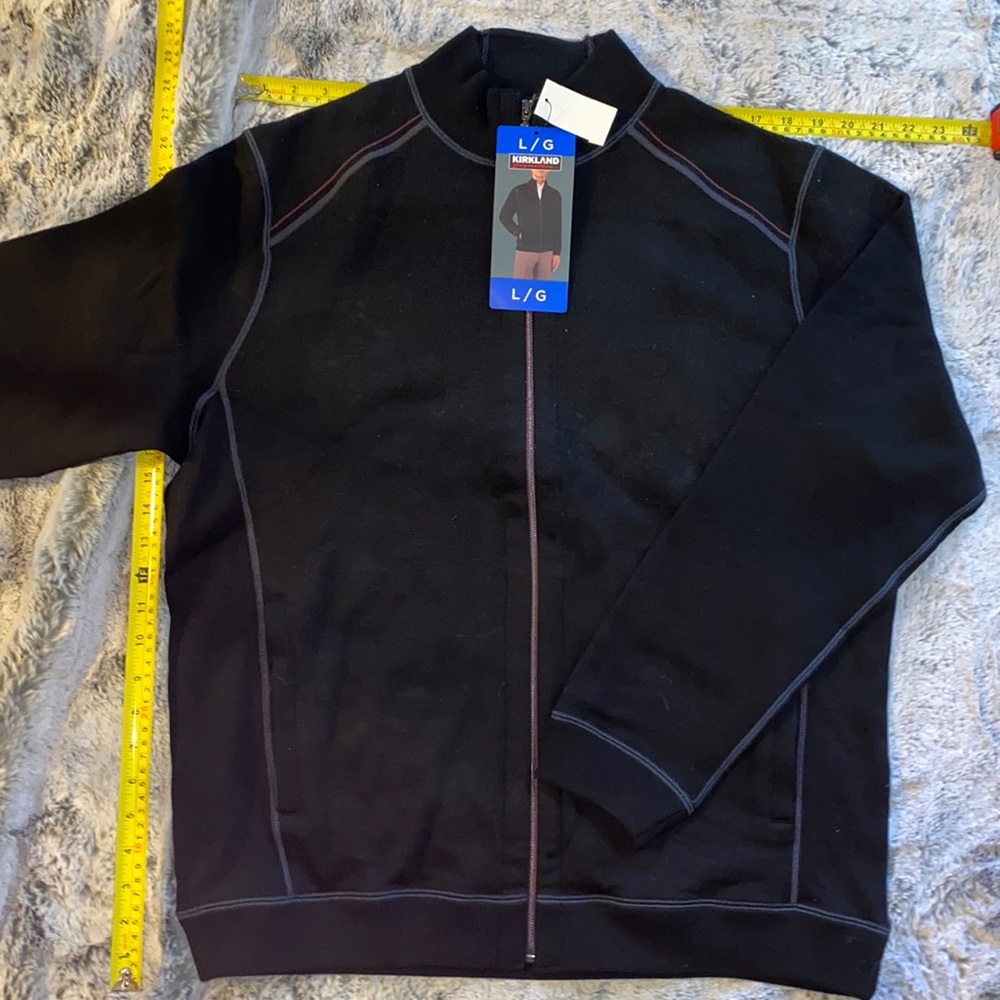 NWT Kirkland Signature Men’s Size Large Full Zip Sweater Charcoal/Red